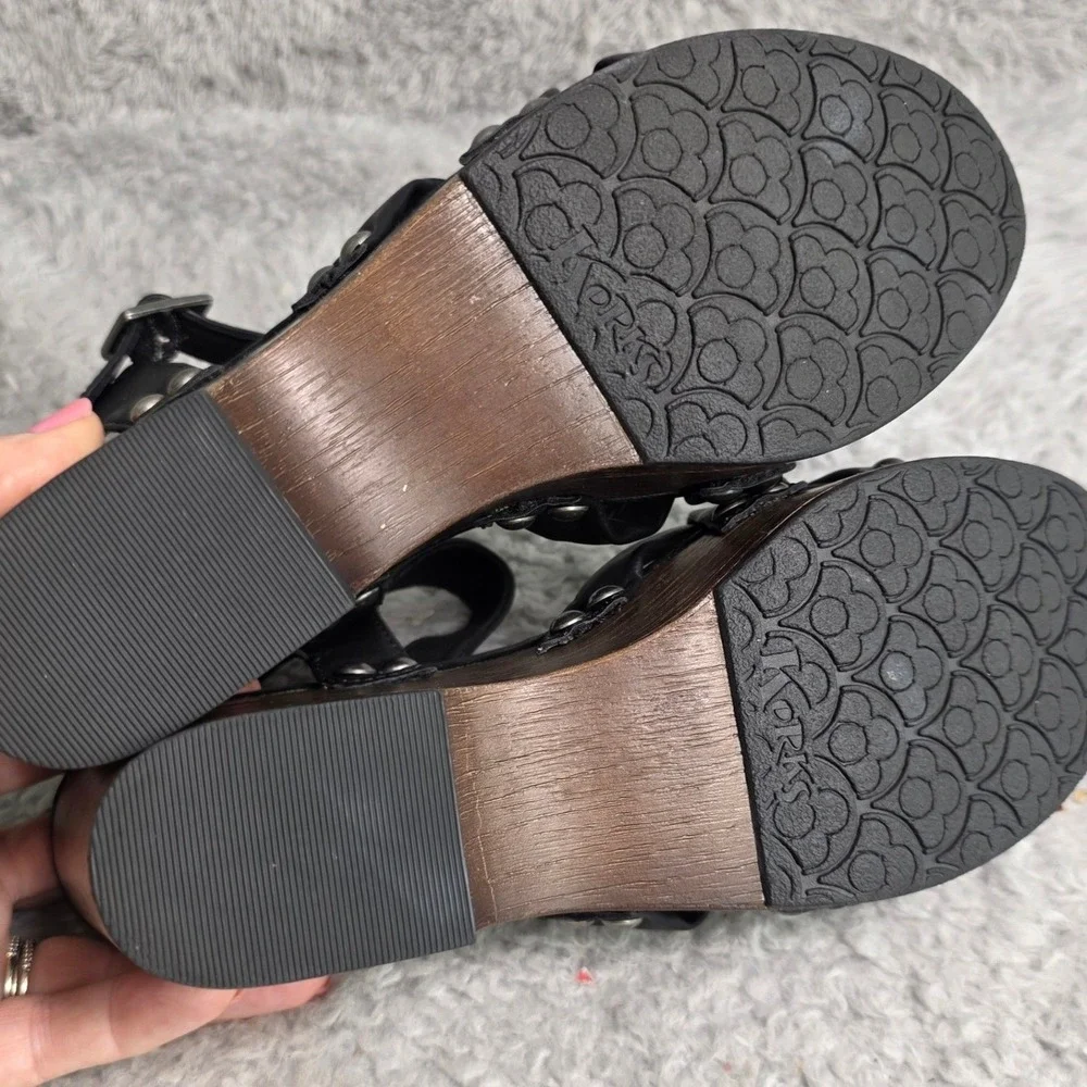 Korks Platform Wedge Sandals Black Studded Knotted‎ Ankle Strap Womens 7M Exc